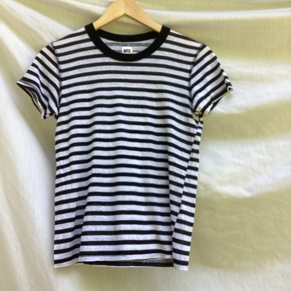 NSF linen Black and White Striped T-Shirt, size small - Picture 1 of 9